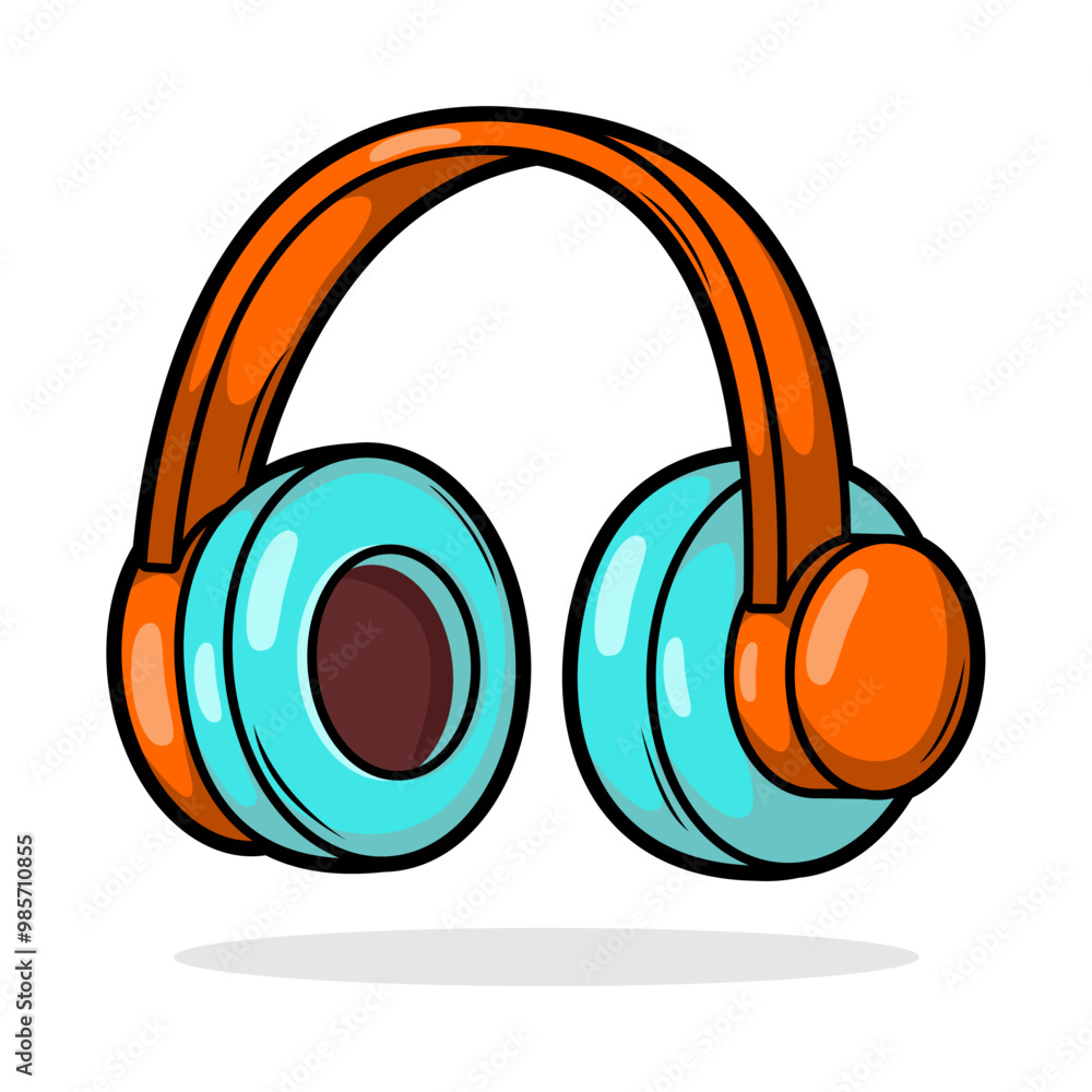 Hand drawn cute cartoon illustration of wireless headphones. Flat vector headset sticker in simple colored doodle style. Hand drawn cute cartoon illustration of wireless headphones. Flat vector headset sticker in simple colored doodle style.