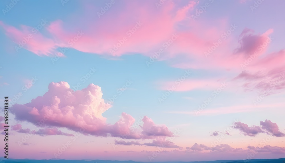Fototapeta premium Dreamy pastel clouds in a blue sky during sunset creating a serene and tranquil atmosphere 