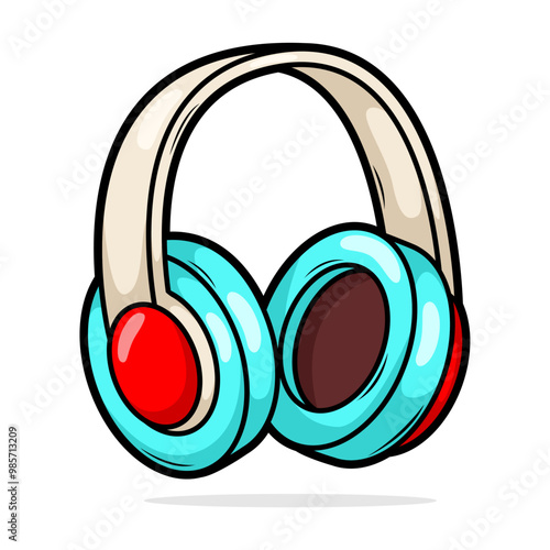 Hand drawn cute cartoon illustration of wireless headphones. Flat vector headset sticker in simple colored doodle style.