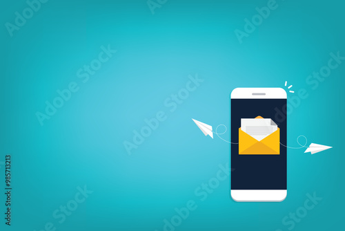 Newsletter. vector illustration of email marketing. subscription to newsletter, news, offers, promotions. a letter and envelope. subscribe, submit. send by mail.	
