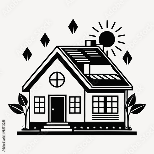 Smart home with electric panels on the roof