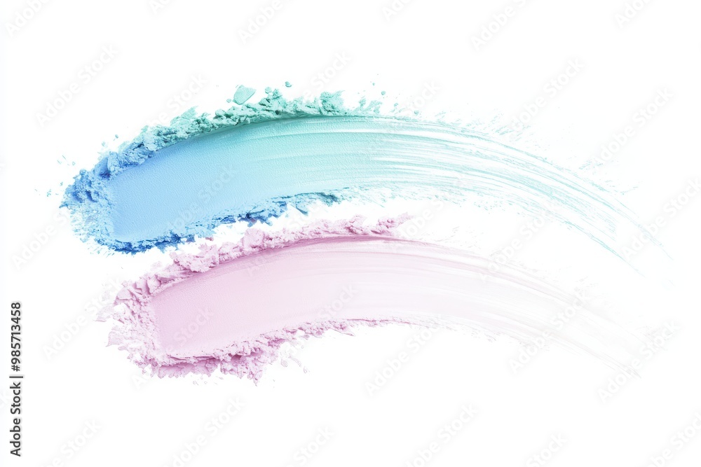 Two soft-colored paint strokes in pastel blue and pink on a white background. Two soft-colored paint strokes in pastel blue and pink on a white background.