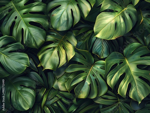 Seamless pattern of tropical leaves in rich deep greens perfect for creating exoticthemed backgrounds and designs photo