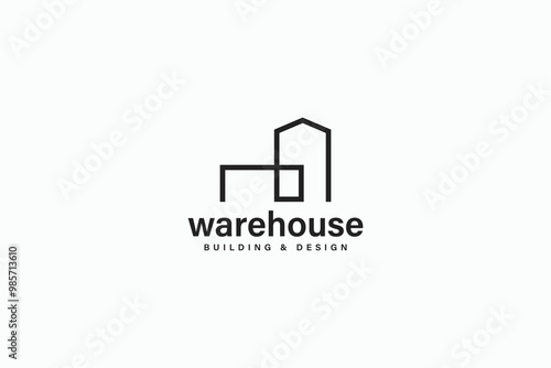 outline warehouse building and design monogram logo vector design template. line art modern warehouse factor icon logo design vector ideas with minimalist and elegant styles isolated on white