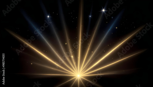 Bright golden rays of light bursting from the center of a dark background