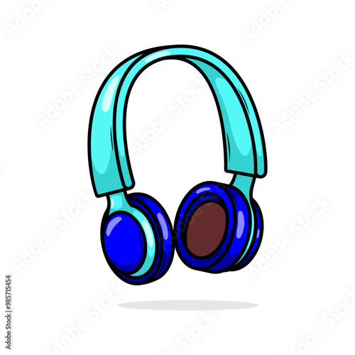 Hand drawn cute cartoon illustration of wireless headphones. Flat vector headset sticker in simple colored doodle style.