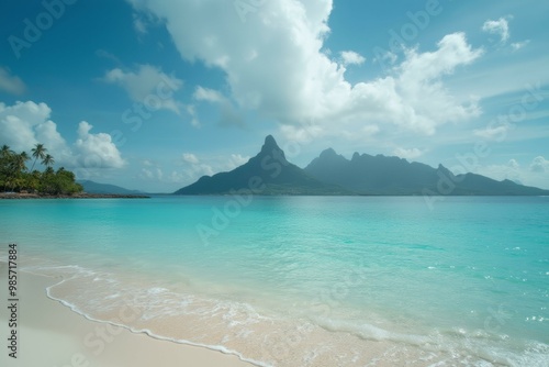 Tropical Beach With Pristine Sands And Lush Bora Bora Islands