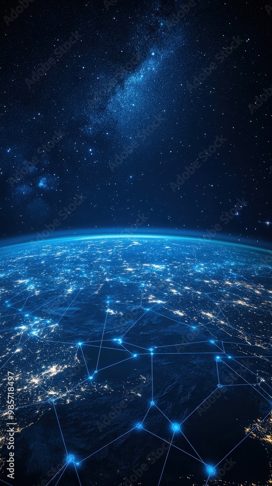 Obraz premium Global network connection World map point and line composition concept of global business blockchain