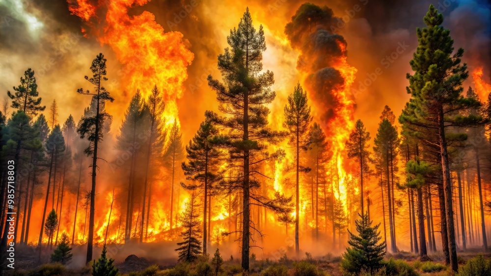 Stock photo of a forest fire with trees engulfed in flames Stock photo of a forest fire with trees engulfed in flames