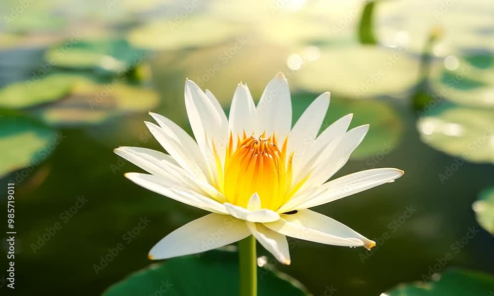 Lilies floating serenely on a pond, their petals glistening in the sunlight. Lilies floating serenely on a pond, their petals glistening in the sunlight.