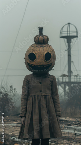 Obraz na płótnie Halloween Pumpkin Head in Abandoned Amusement Park w salonie