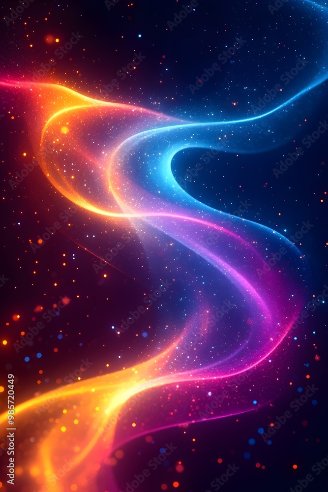 Abstract background with colorful glowing waves and shimmering particles, perfect for modern designs. Abstract background with colorful glowing waves and shimmering particles, perfect for modern designs.