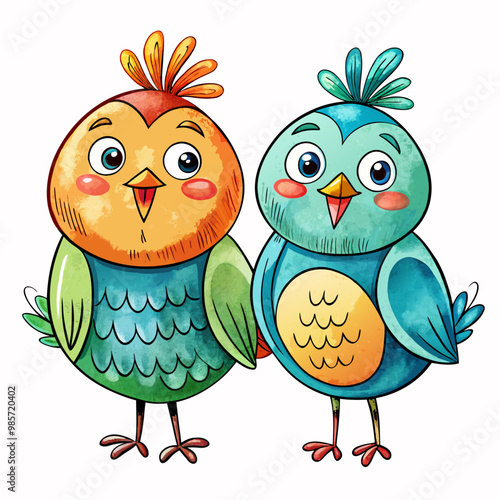 Cute bird family cartoon charactor graphic design