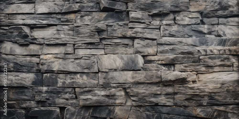 Fototapeta premium Rough Stone Wall Texture Grey Stacked Rock Background