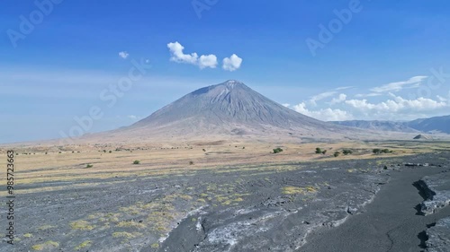 Aerial view of Lake Natron with Ol Doinyo Lengai volcano, Tanzania