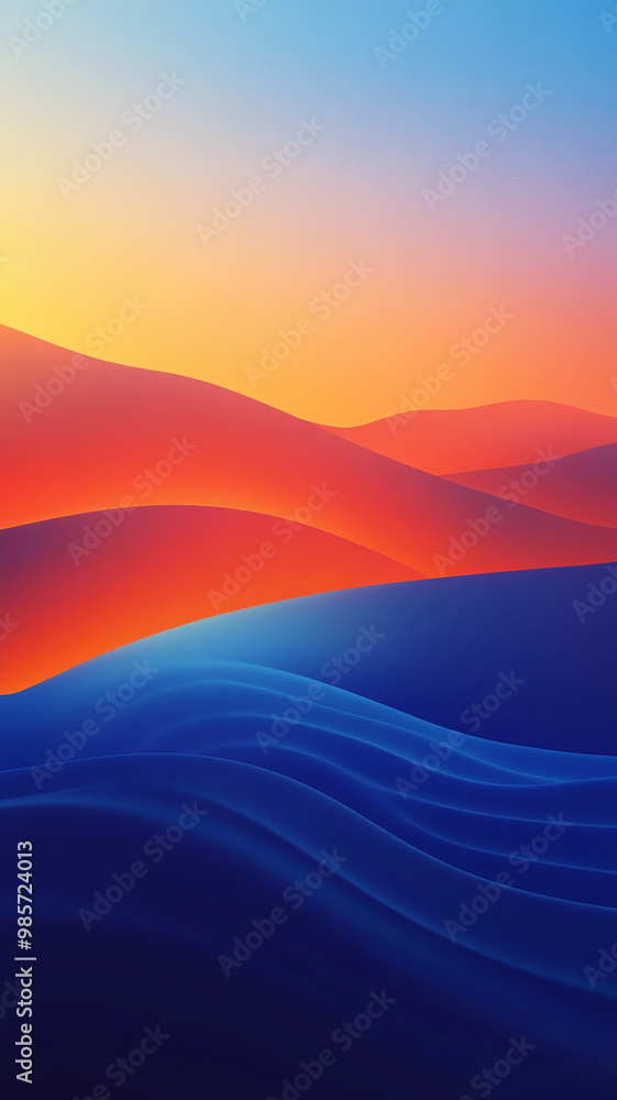 gradient landscape featuring smooth, flowing hills in vibrant shades of blue, orange, and yellow. serene atmosphere evokes sense of calm and tranquility gradient landscape featuring smooth, flowing hills in vibrant shades of blue, orange, and yellow. serene atmosphere evokes sense of calm and tranquility