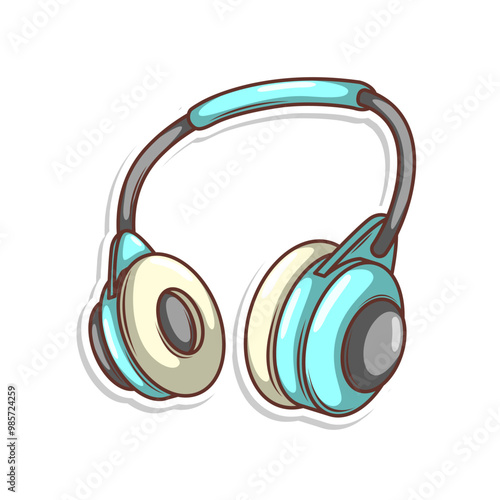 Hand drawn cute cartoon illustration of wireless headphones. Flat vector headset sticker in simple colored doodle style.