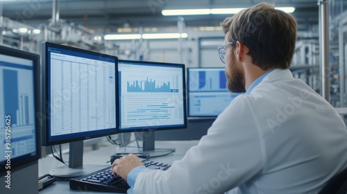 Scientist Working on a Computer in a Lab.