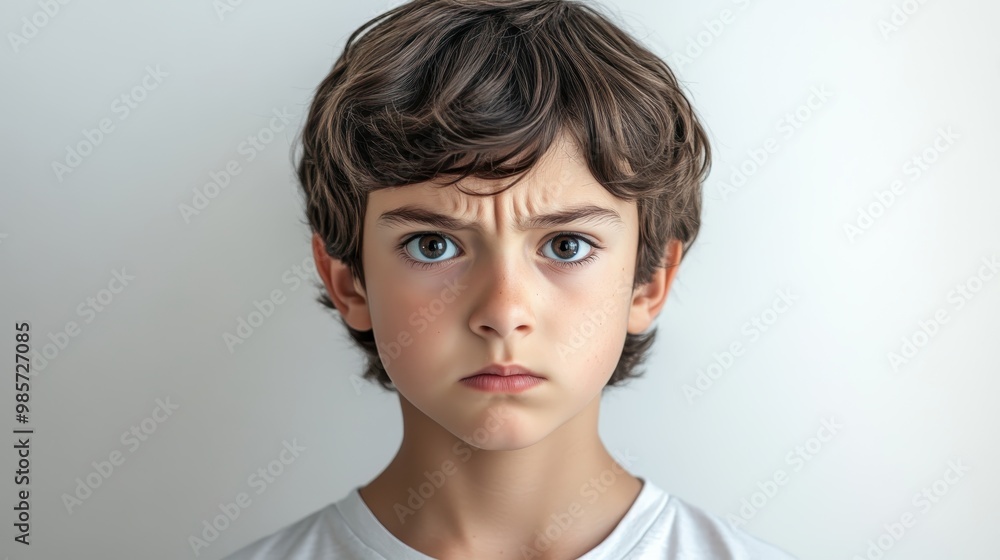 Serious Boy with Furrowed Brow and Intense Stare Serious Boy with Furrowed Brow and Intense Stare