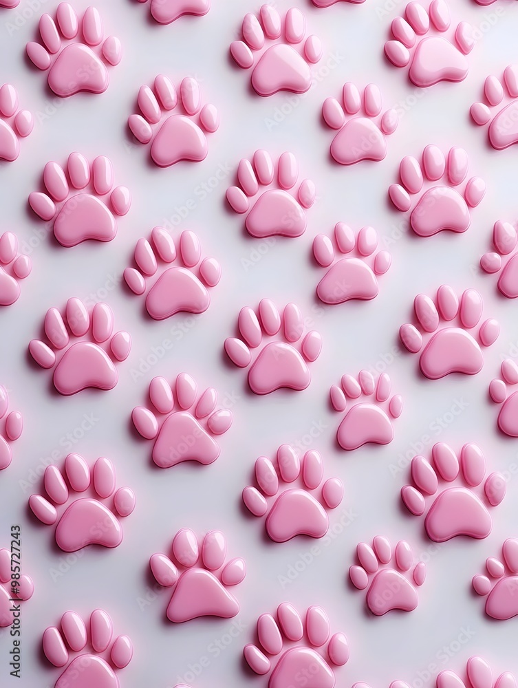 A repeating pattern of pink paw prints on a white background, creating a playful and charming design. A repeating pattern of pink paw prints on a white background, creating a playful and charming design.