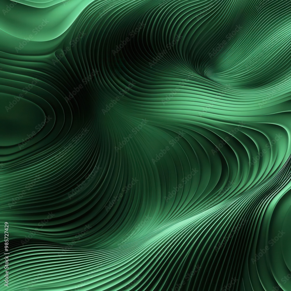 Fototapeta premium Dynamic, flowing green lines form an organic abstract pattern, with soft transitions and natural curves