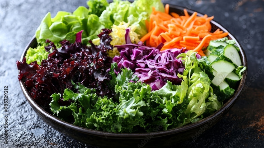 Fresh Salad with Mixed Greens, Red Cabbage, Carrots, and Cucumbers Fresh Salad with Mixed Greens, Red Cabbage, Carrots, and Cucumbers