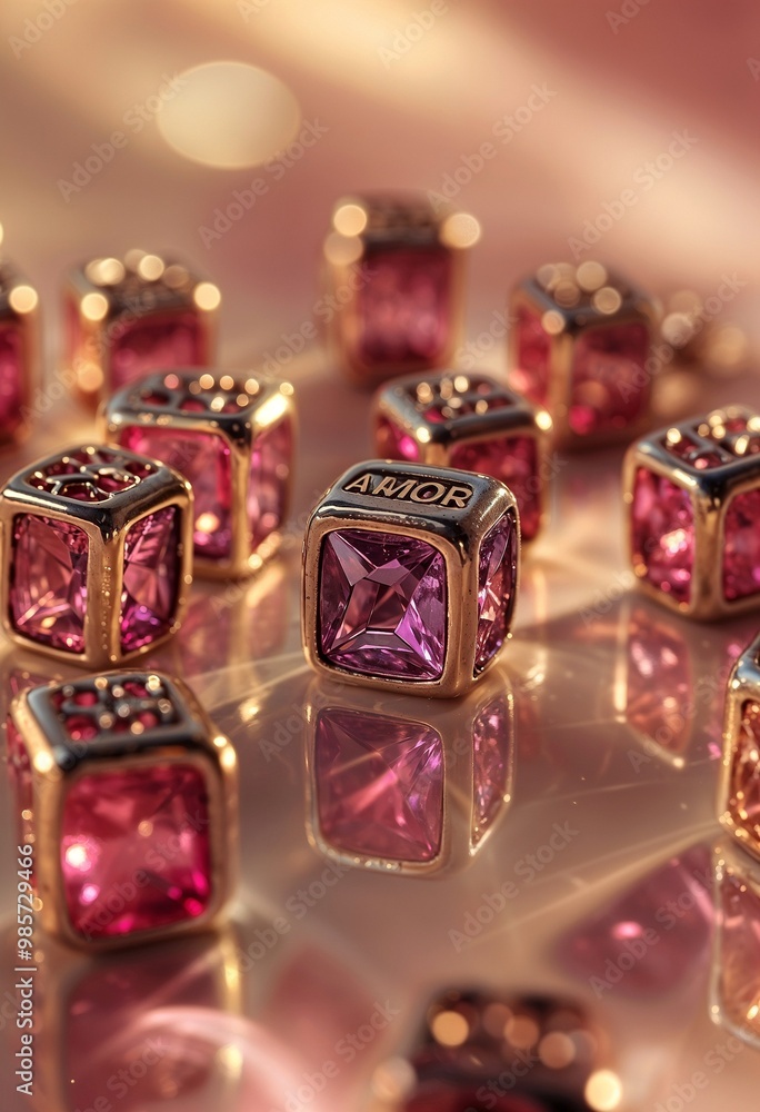 decorative pink cubes crystal and gold decorative pink cubes crystal and gold