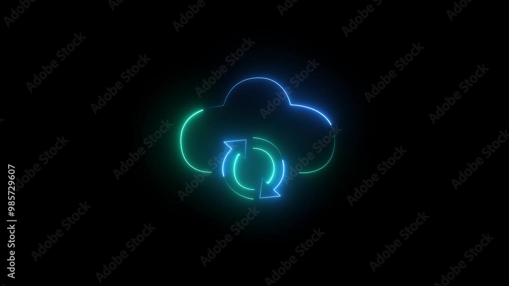 Neon cloud refresh circle and two neon arrows animation on isolated black background. technology concepts, and futuristic design projects. 4k video Neon cloud refresh circle and two neon arrows animation on isolated black background. technology concepts, and futuristic design projects. 4k video