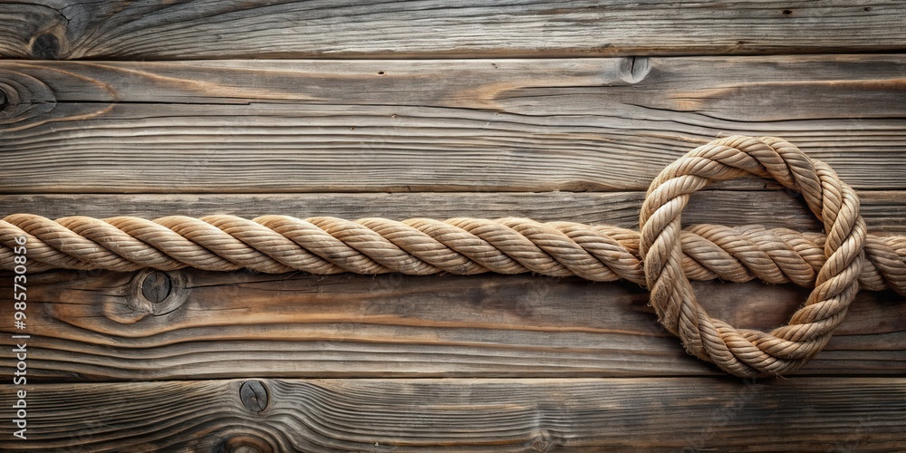 Twisted rope on weathered wooden background with a rustic feel Twisted rope on weathered wooden background with a rustic feel
