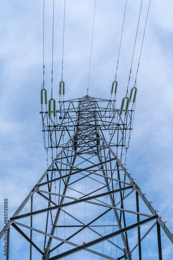 Electricity power. Energy, tower. Blue sky pylon line electric. Cable voltage steel. Electrical industry. High wire metal construction. Electricity power. Energy, tower. Blue sky pylon line electric. Cable voltage steel. Electrical industry. High wire metal construction.