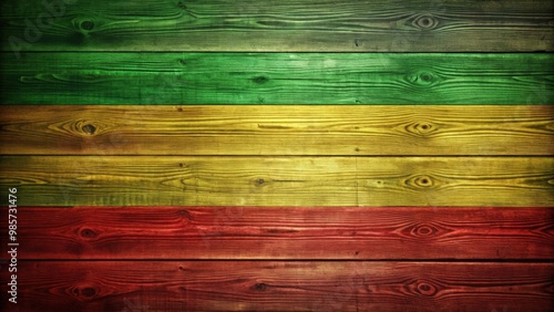 Wooden surface texture background in vibrant red, yellow, green, and black rasta colors