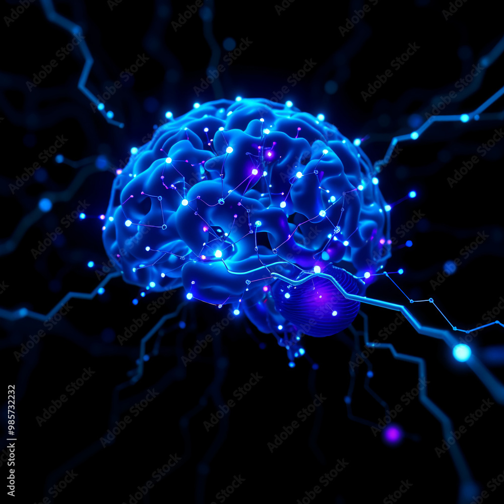 Digital Brain Network Concept with Neural Connections Digital Brain Network Concept with Neural Connections