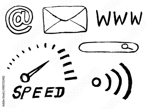 email and internet concept, set of internet concept illustration, email, wifi, search and speed