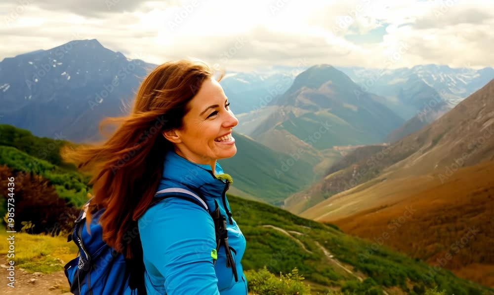 New Zealander Woman Hiking in Picturesque Landscape New Zealander Woman Hiking in Picturesque Landscape