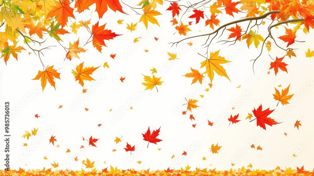 Colorful maple leaves falling from a tree, with nothing around them. Colorful maple leaves falling from a tree, with nothing around them.