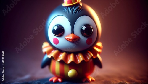 Penguin in a Clown Costume for Halloween photo