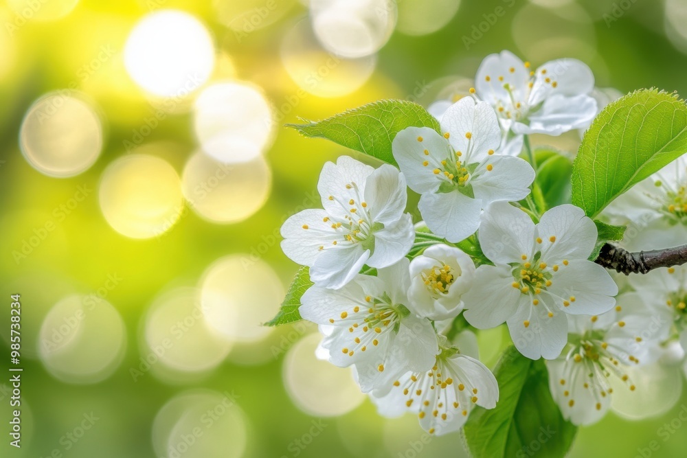 Blossoming white cherry flowers sunny backdrop Blossoming white cherry flowers sunny backdrop