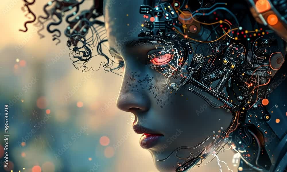 A woman with a face made of wires and metal 4K Video A woman with a face made of wires and metal 4K Video