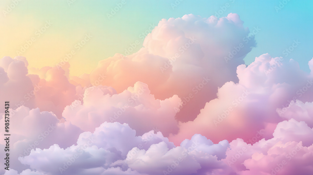 Pastel Rainbow Clouds, a serene sky filled with soft, colorful clouds blending harmoniously, evoking a dreamy atmosphere of tranquility and wonder. Pastel Rainbow Clouds, a serene sky filled with soft, colorful clouds blending harmoniously, evoking a dreamy atmosphere of tranquility and wonder.