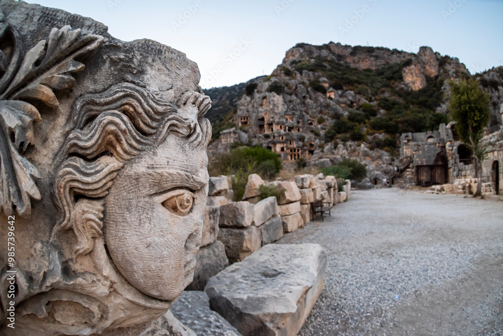 Obraz premium Myra Ancient City: It is located in the Demre district of Antalya. There are rock tombs in the ancient city, which dates back to the Lycian period.