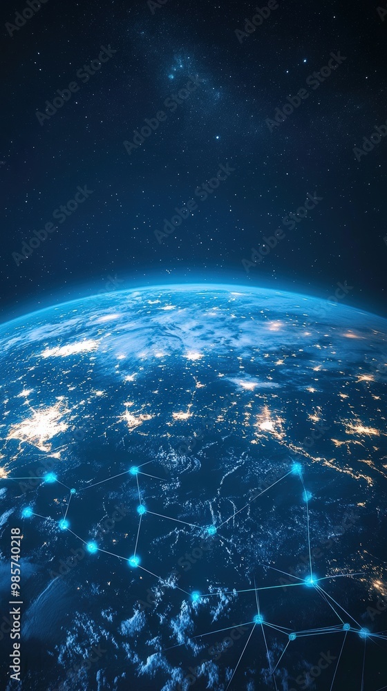 Obraz premium Global network connection World map point and line composition concept of global business IoT commerce