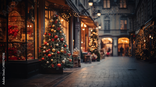 Wallpaper Mural Christmas decoration tree in the shop. Winter street market in Europe. Torontodigital.ca