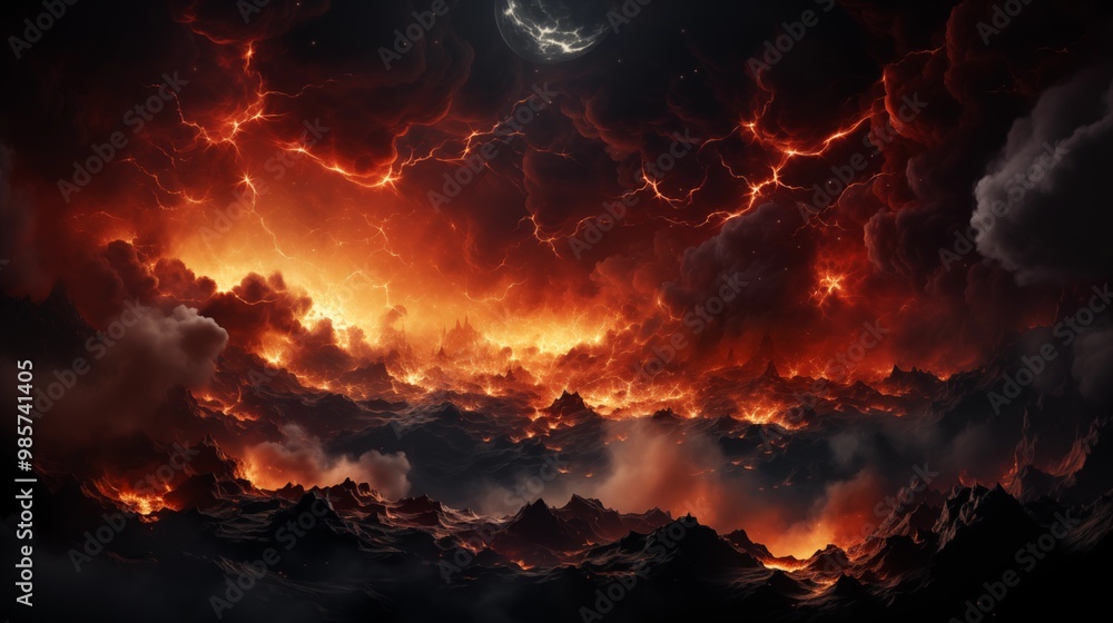 Fiery orange and cold space clouds. Fiery orange and cold space clouds.