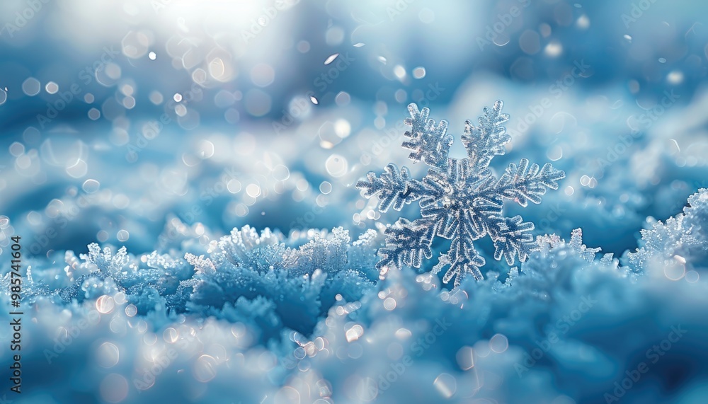 A Delicate Snowflake Resting on a Snowy Surface A Delicate Snowflake Resting on a Snowy Surface