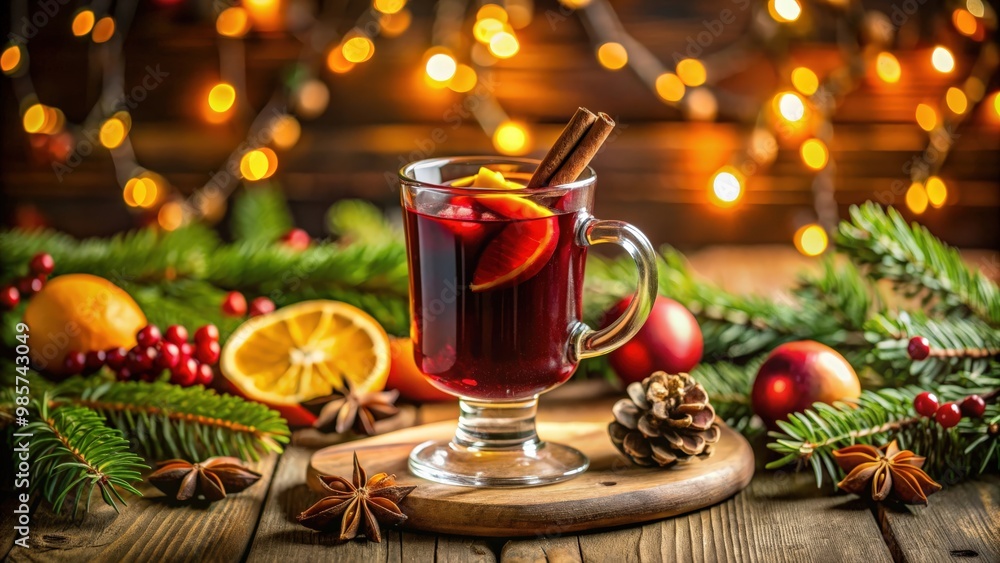Warm and aromatic mulled wine served in a festive setting Warm and aromatic mulled wine served in a festive setting