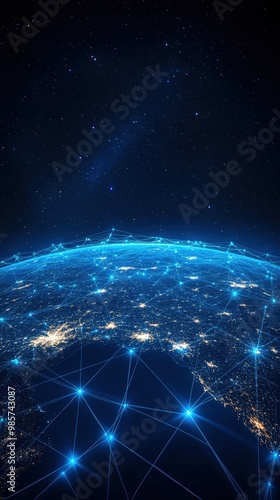 Global business concept World map point and line composition Global network connection e-commerce blockchain