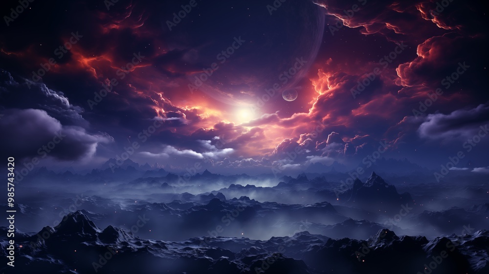 Neon abstract space background with nebula and stars. Neon abstract space background with nebula and stars.