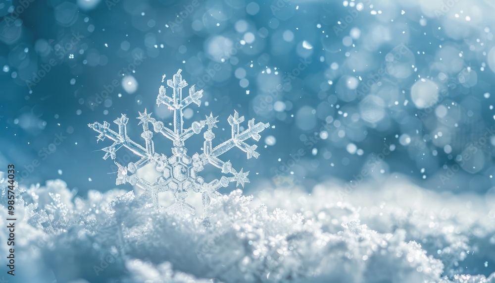 A Single Snowflake Resting on a Blanket of Fresh Snow A Single Snowflake Resting on a Blanket of Fresh Snow
