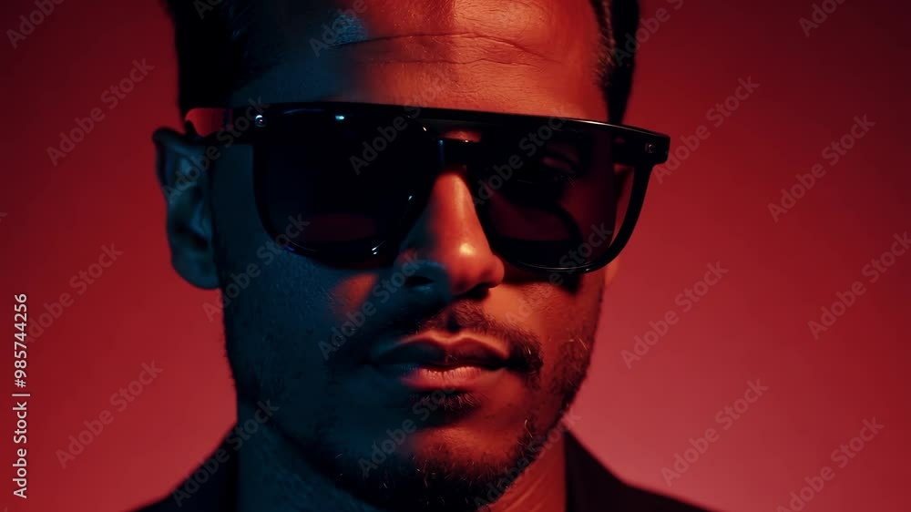 Stylish man wearing sunglasses in dramatic lighting Stylish man wearing sunglasses in dramatic lighting