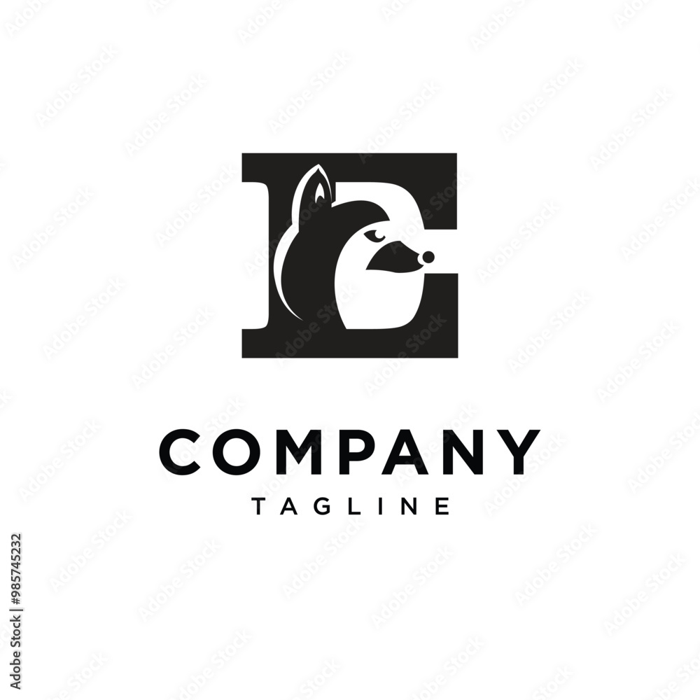 Letter E Raccoons wild trapper logo icon vector. Letter E Raccoons wild trapper logo icon vector.